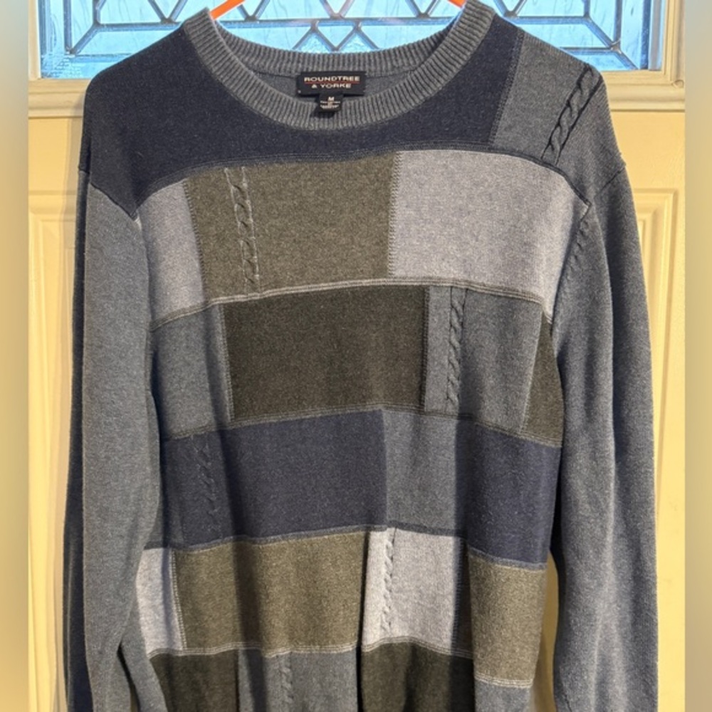 Roundtree &‎ Yorke VTG Men's Patchwork Sweater - Cotton/Cashmere Sz M